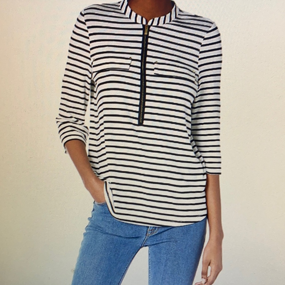 Calvin Klein Womem’s Blouse. Black/White Stripe LG
